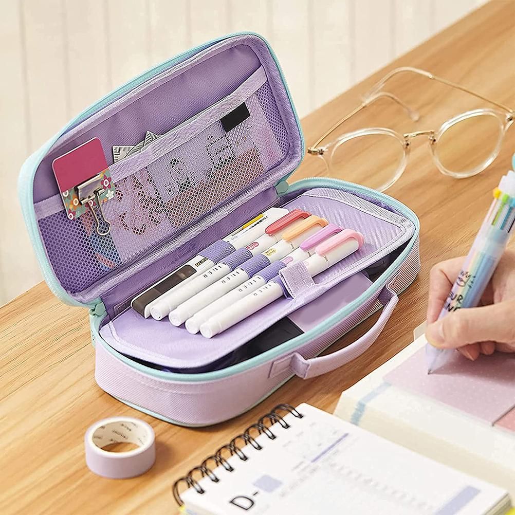 Large capacity double-layer cloth pencil case for girls, storing pens, notes, and erasers, by Everything Baby.