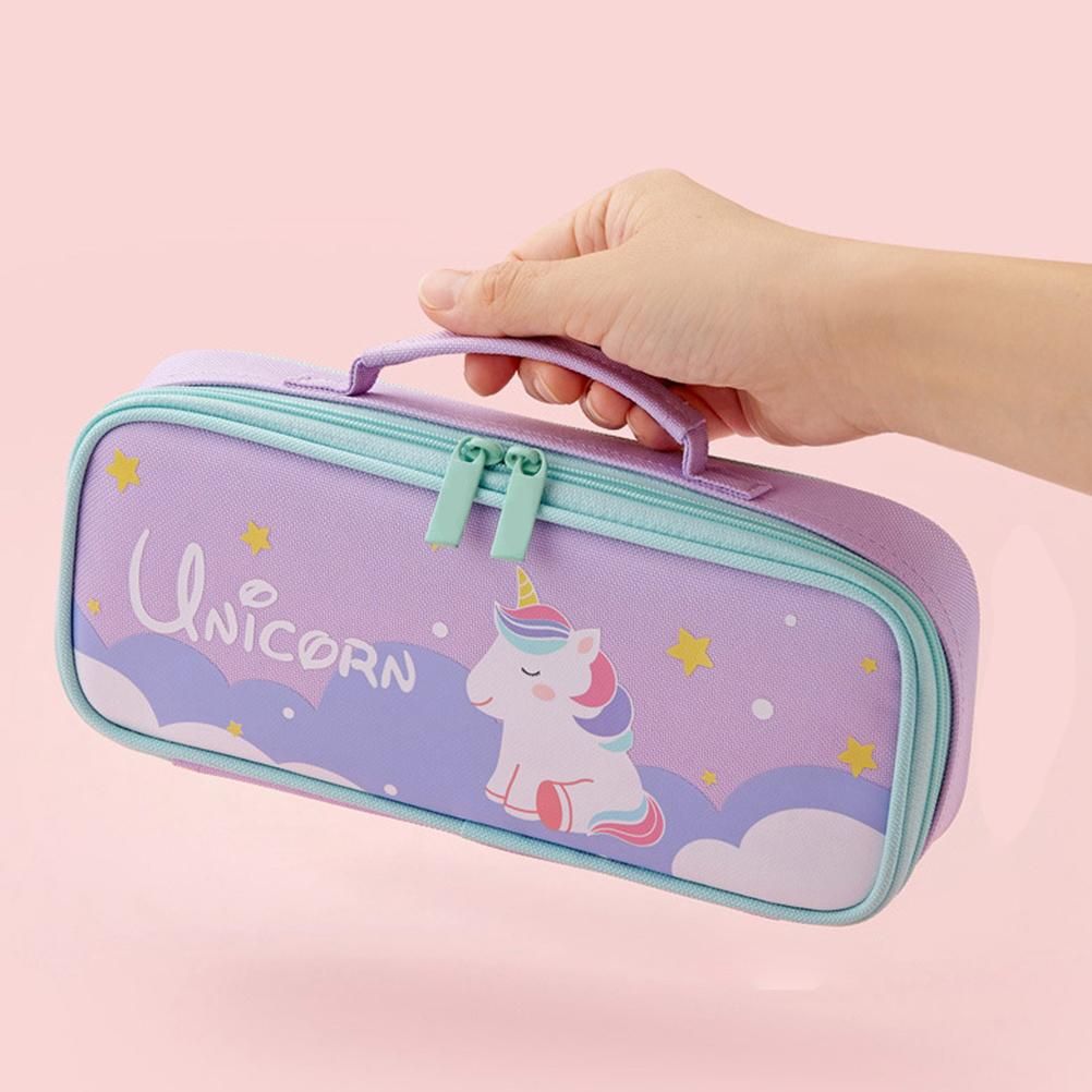 Large capacity double-layer cloth pencil case for girls by Everything Baby, designed to store pens, erasers, and notes.