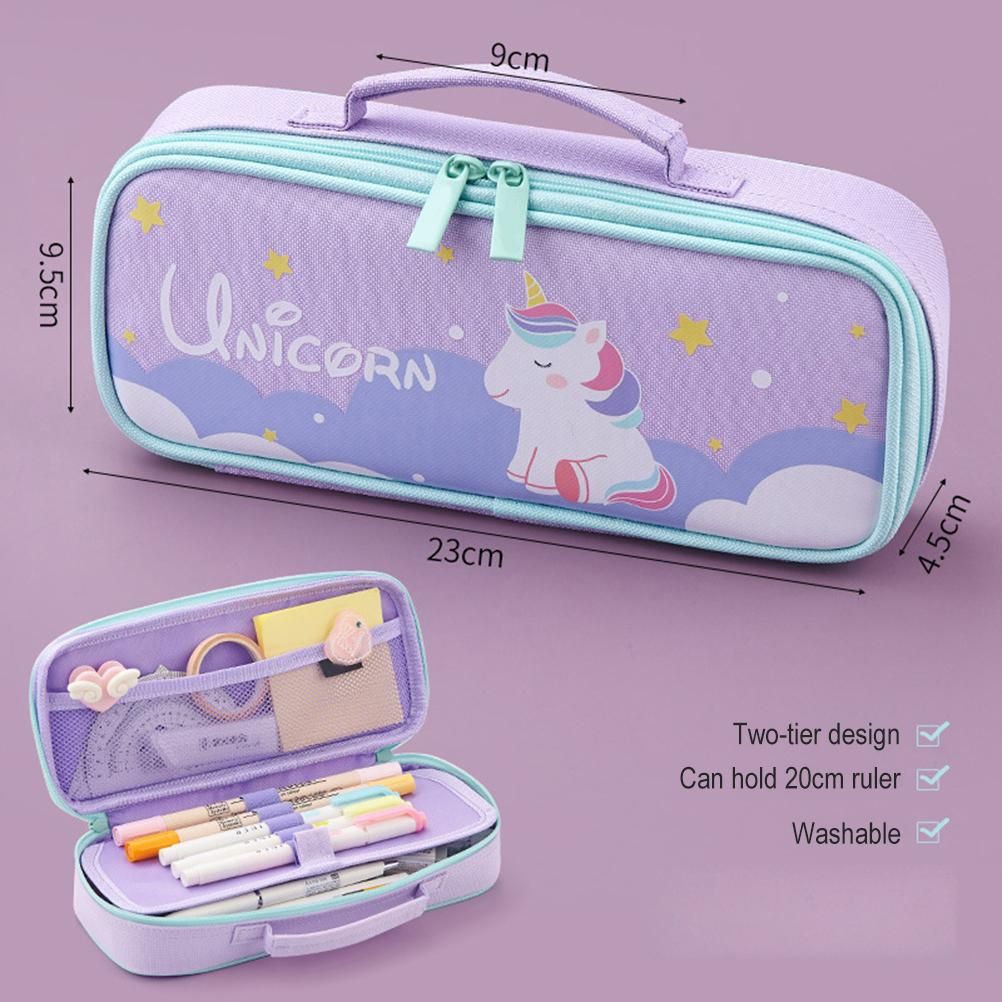 Large capacity double-layer cloth pencil case for girls, suitable for pens, notes, and erasers, by Everything Baby.