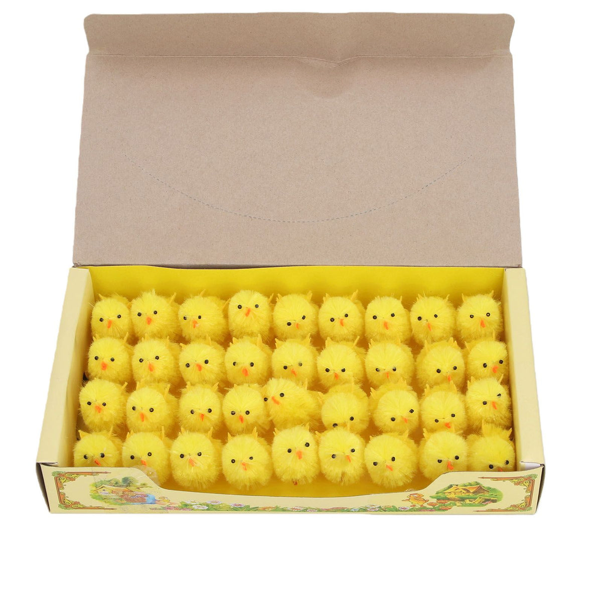 Set of 36 yellow mini Easter chicks, 4cm tall, cute plastic toy figures for Easter decorations and kids' playsets.