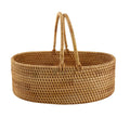 Rattan woven basket for holding fruits, flowers, or toys, with an oval wicker design, suitable for home, outdoor, or picnic use.