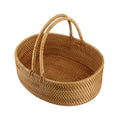 Rattan woven basket for kids, portable handheld oval wicker fruit and flower basket, ideal for outdoor play and picnics.