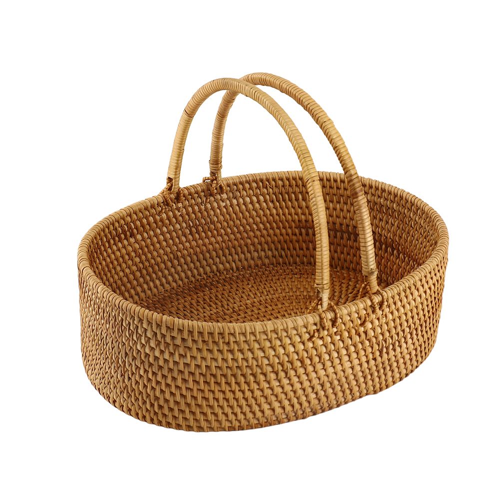 Rattan woven basket by Everything Baby, portable oval wicker basket for holding fruit, flowers, or outdoor picnic items.