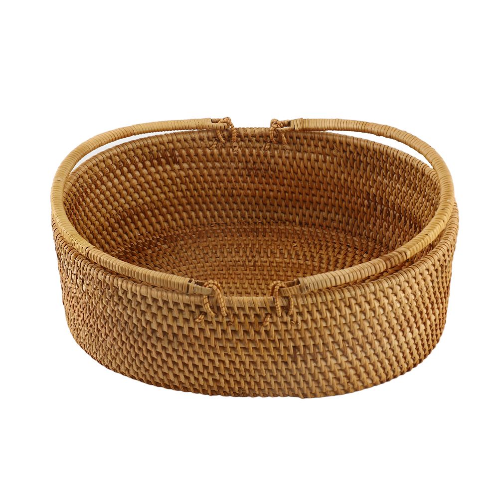 Rattan woven basket by Everything Baby, portable handheld oval wicker basket for fruit, flowers, and outdoor picnics.