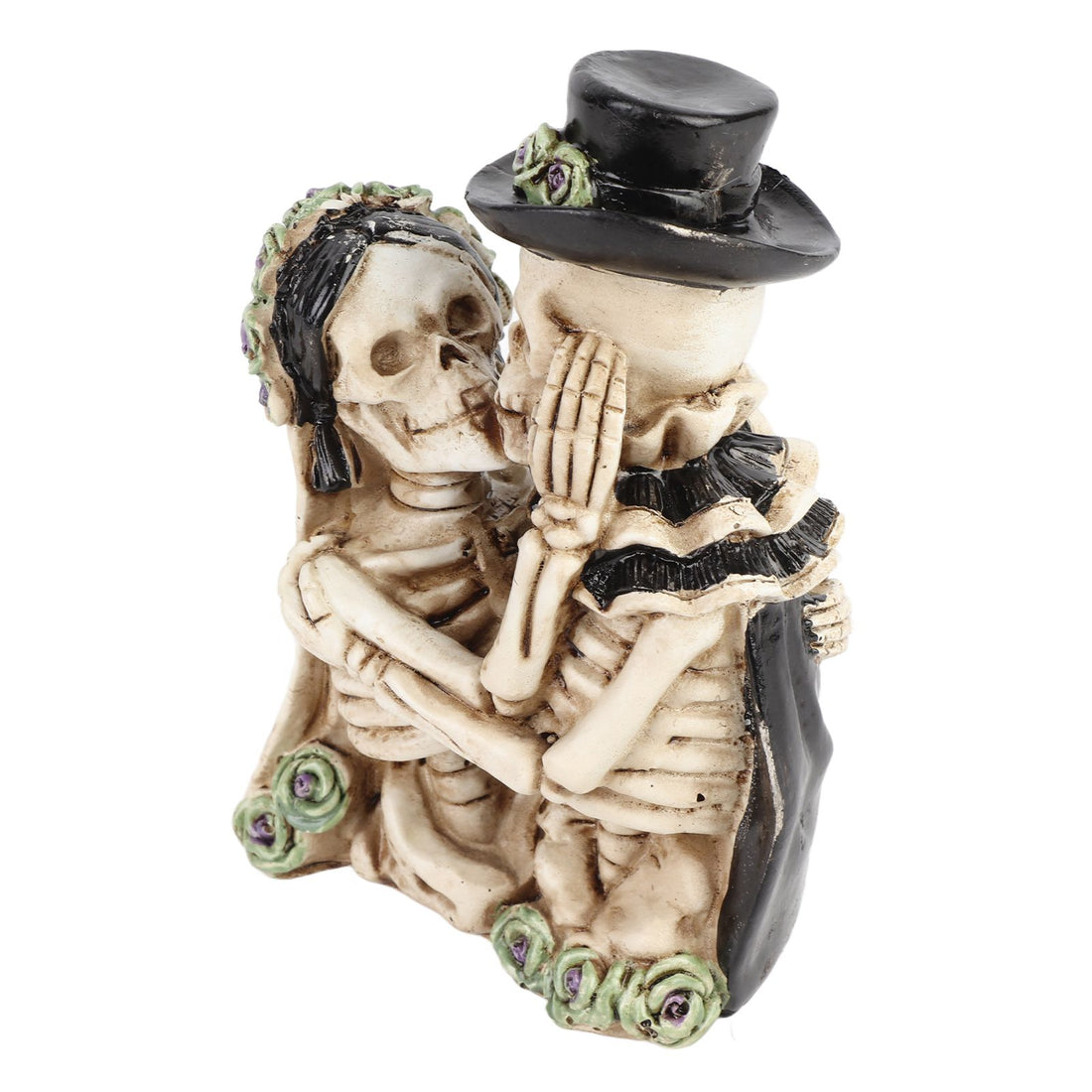 Cartoon skeleton figurine for decoration, featuring a humorous skull design, suitable for parties and haunted house themed decor.