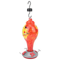 Colorful glass bird feeder with hummingbird design, outdoor garden decoration and water feeding tool for birds.
