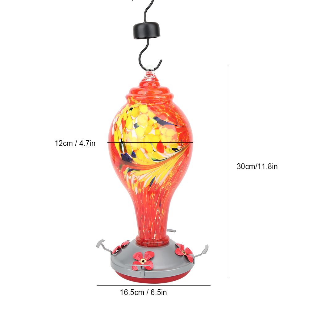 Colorful glass bird feeder with hummingbird design, suitable for garden outdoor water feeding, by Everything Baby.
