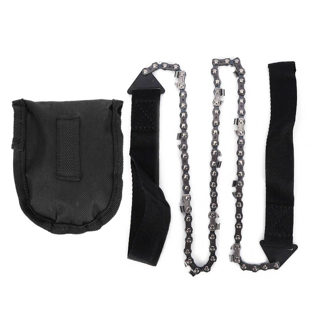 Portable survival chain saw for outdoor camping and hiking, compact hand tool suitable for garden and emergency outdoor play.