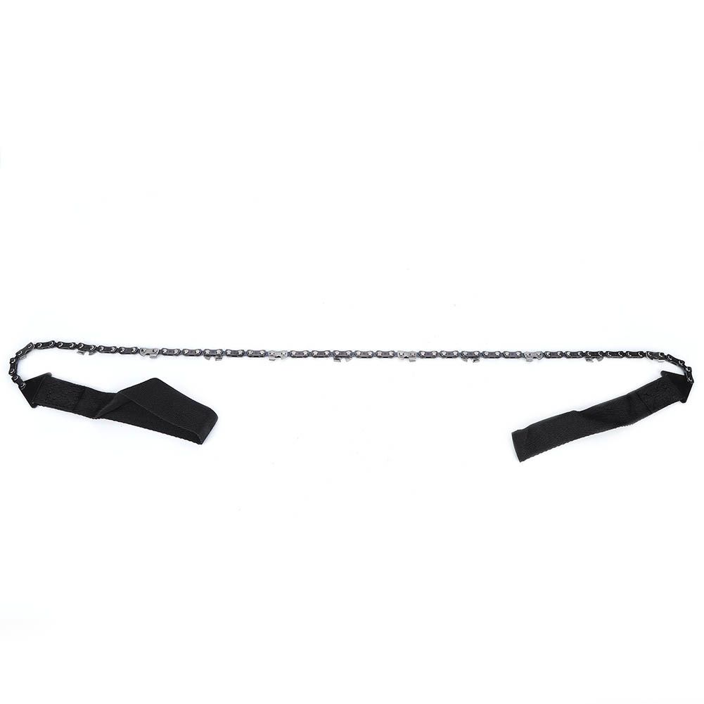 Portable survival chain saw for outdoor camping and hiking, compact hand tool suitable for garden and emergency outdoor activities.