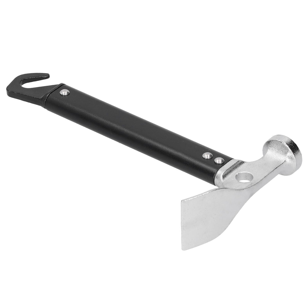Portable aluminum camping mallet and stake puller hammer, ideal for outdoor tent peg removal and outdoor play equipment setup.
