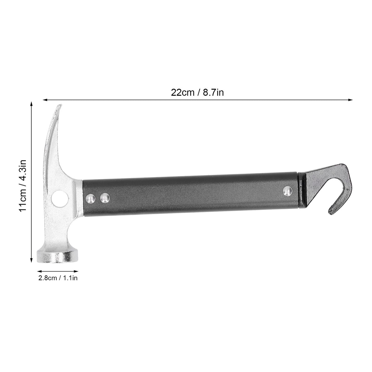 Aluminum alloy camping mallet with tent stake puller and hammer, portable outdoor tool for outdoor camping and tent setup.