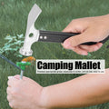 Aluminum alloy camping mallet and tent stake puller tool for outdoor camping and tent setup, portable and lightweight.