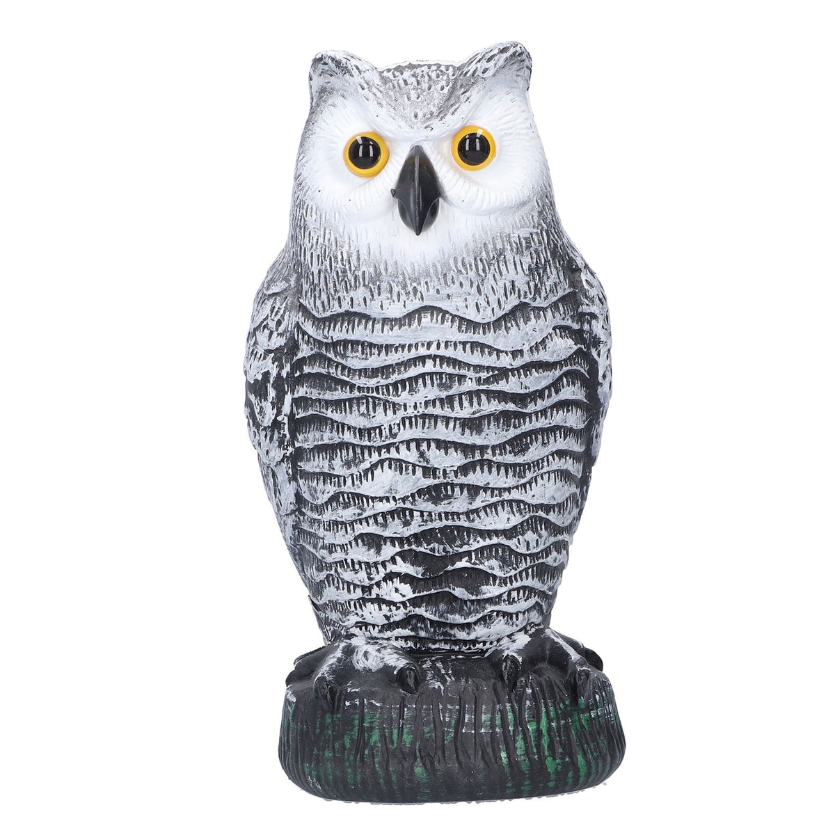 Plastic hunting owl decoy from Everything Baby, outdoor garden bird pest deterrent ornament, realistic fake owl for yard deterrence.