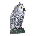 Plastic hunting fake owl decoy for outdoor gardens and yards, used as pest deterrent and garden ornament.