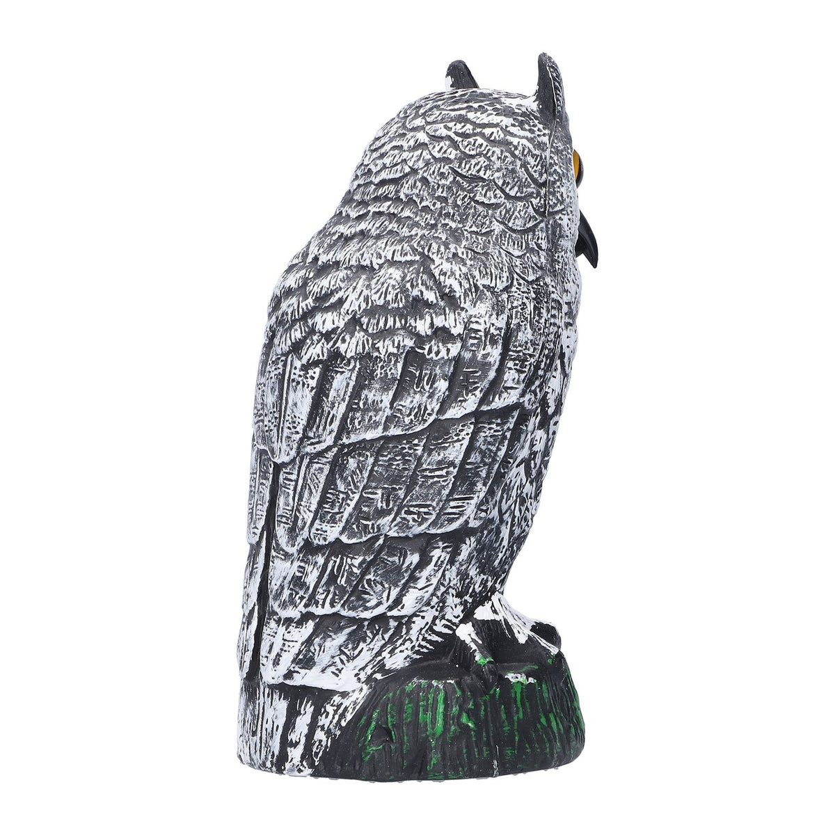 Plastic hunting fake owl decoy from Everything Baby, outdoor garden ornament used as pest deterrent in yards and gardens.