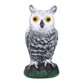 Plastic hunting fake owl decoy for outdoor gardens and yards, used as pest deterrent and bird repeller.