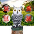 Plastic hunting fake owl decoy for outdoor gardens and yards, used as pest deterrent and garden ornament.