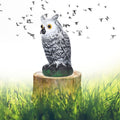 Plastic hunting fake owl decoy for outdoor gardens and yards, used as pest deterrent and outdoor ornament.