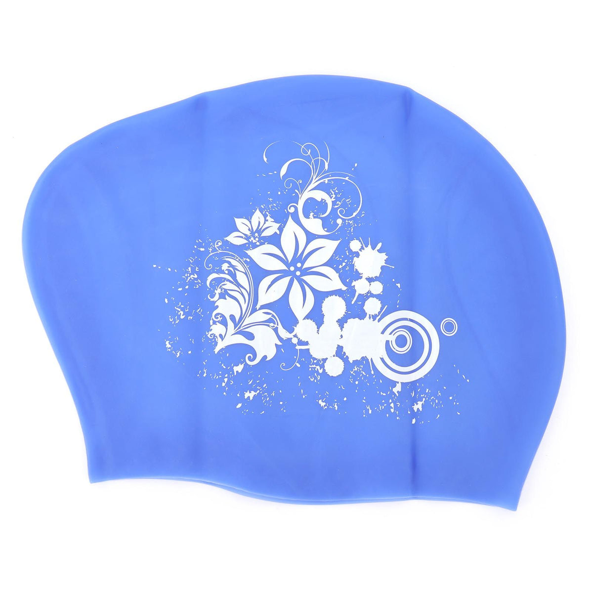 Blue silicone swimming cap for kids and ladies with long or short hair, waterproof and suitable for diving or swimming.