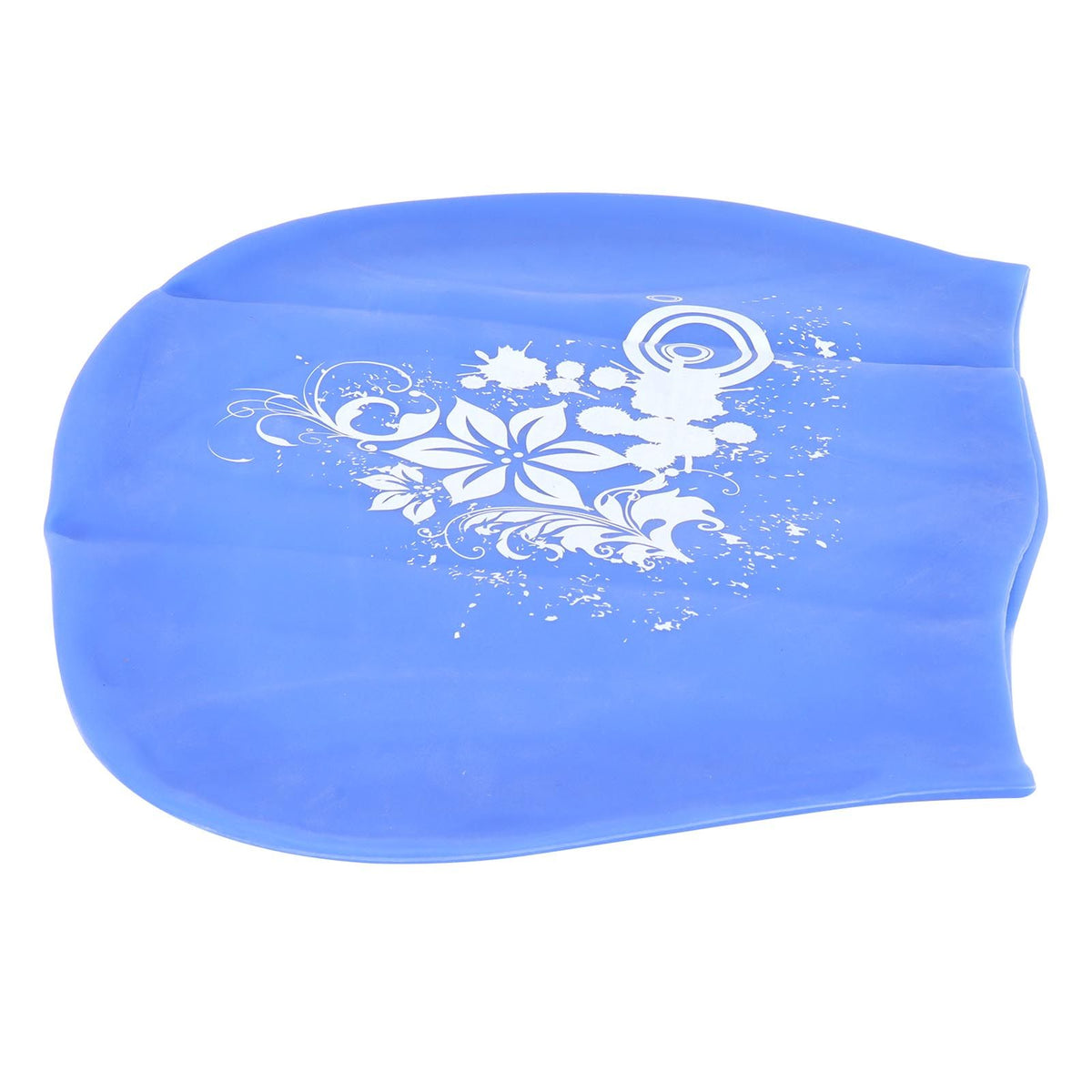 Blue silicone swimming cap for kids and women, waterproof, designed for long or short hair, ideal for diving and swimming.
