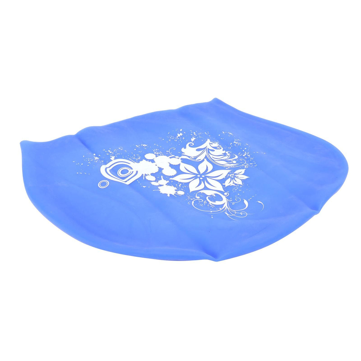 Blue silicone swimming cap for kids and ladies, waterproof and designed for long or short hair, ideal for diving and swimming.