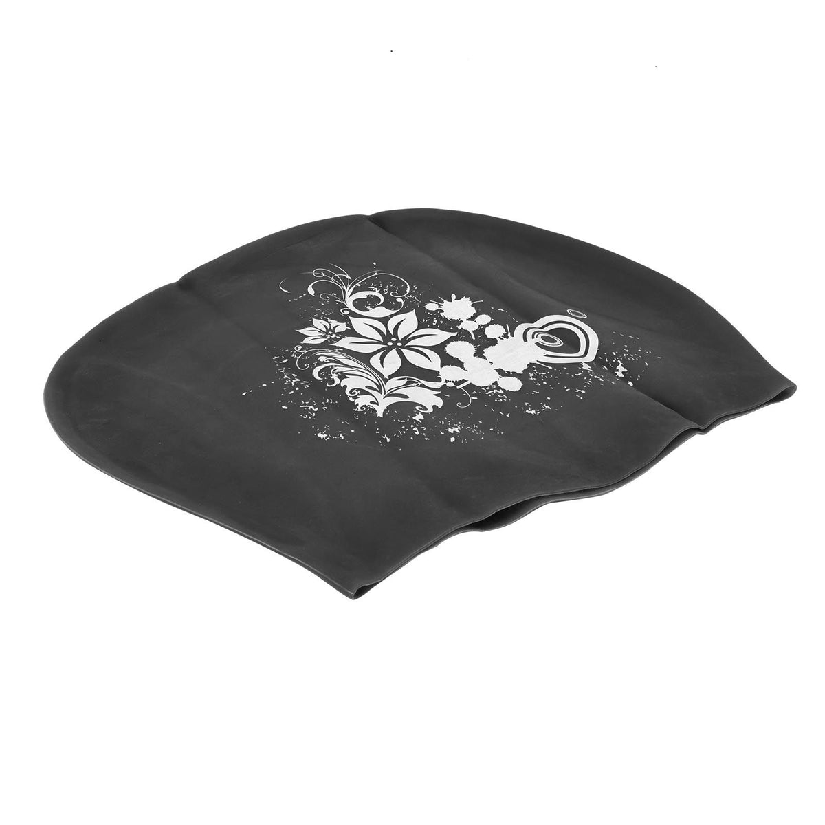 Black silicone waterproof swimming cap for kids and ladies with long or short hair, designed for diving and swimming.
