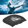 Black silicone waterproof swimming cap for kids and women, designed for long or short hair, ideal for diving and swimming.