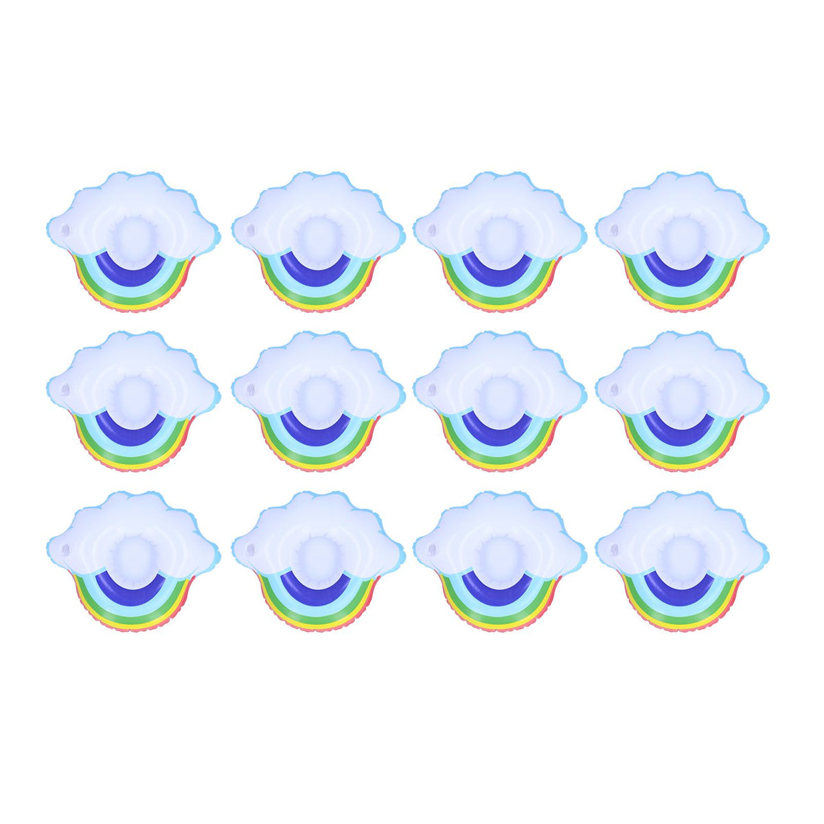 Colorful cloud-shaped inflatable cup holders for children, ideal as pool floats and summer toys for kids' water play.