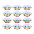 Colorful cloud-shaped inflatable coasters for children, perfect as pool cup holders and summer pool toys for kids.