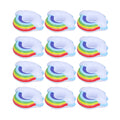 Colorful cloud-shaped inflatable coasters for kids, perfect as pool cup holders and summer pool toys for children.