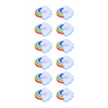 Colorful cloud-shaped inflatable coasters and cup holders for children, ideal for summer pool fun and play.