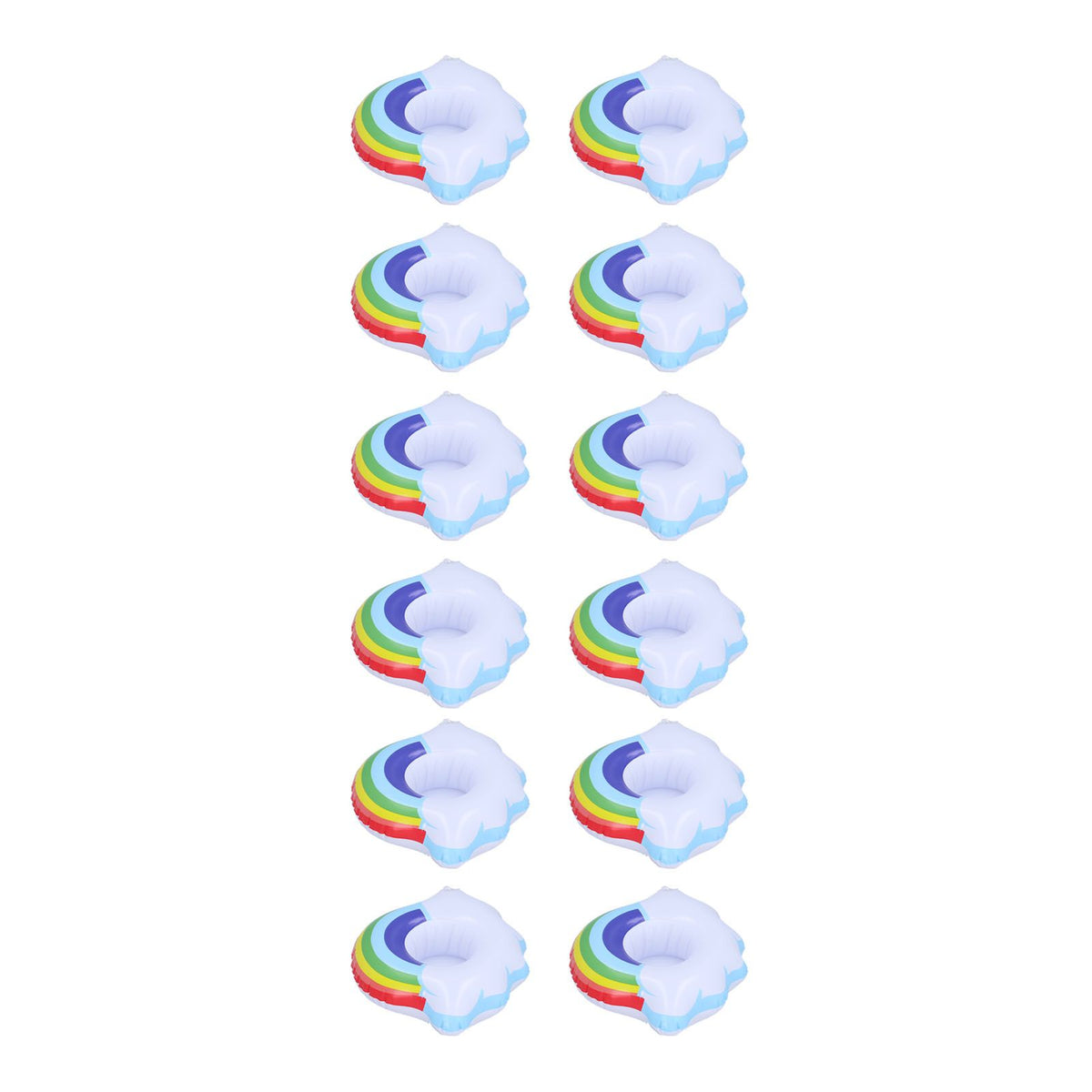 Colorful cloud-shaped inflatable coasters and cup holders for children, ideal for summer pool fun and play.