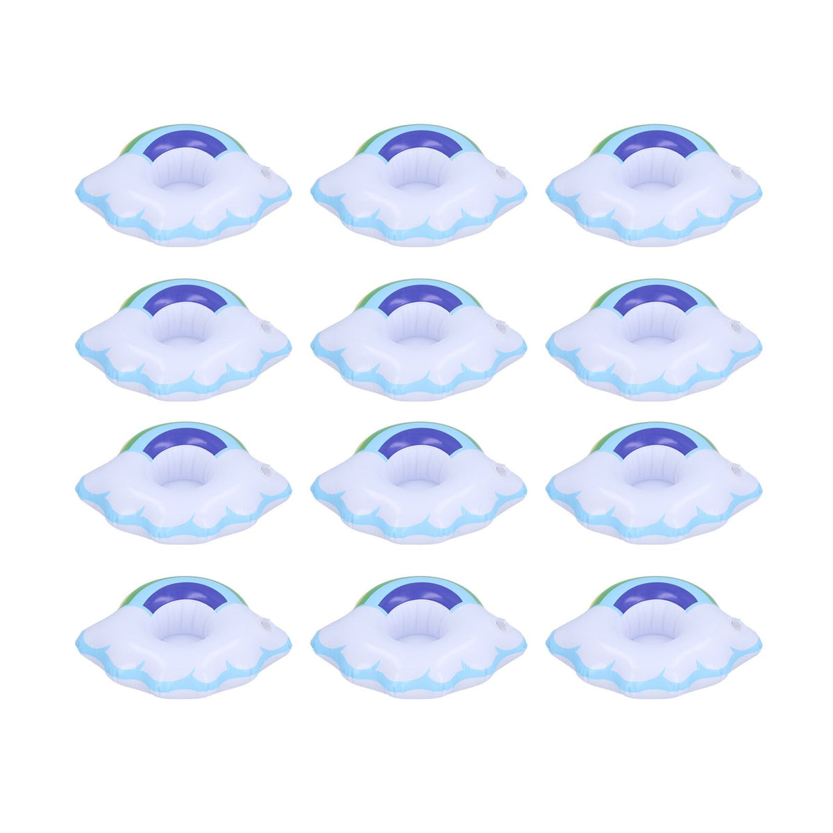 Colorful cloud-shaped inflatable coasters for children, fun cup holders for summer pool play, from Everything Baby.