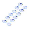 Colorful cloud-shaped inflatable coasters for kids, designed as cup holders and pool floats for summer fun.