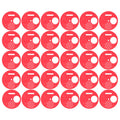 Red plastic beehive door entrance disc for beekeeping, round exit vent gate, safety accessory for hive management.