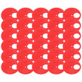 Red plastic beehive door entrance disc, 30-pack, round exit vent gate for beekeeping safety and hive access control.