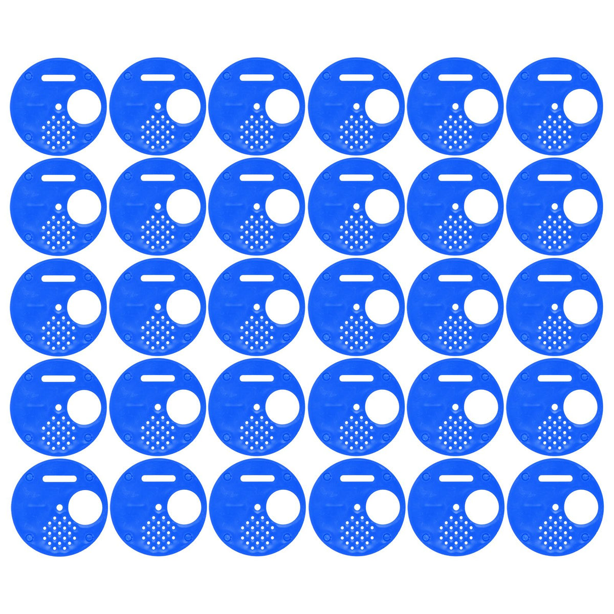 Blue plastic beehive door entrance disc for beekeeping, round exit vent gate, safety accessory for hive entrances.
