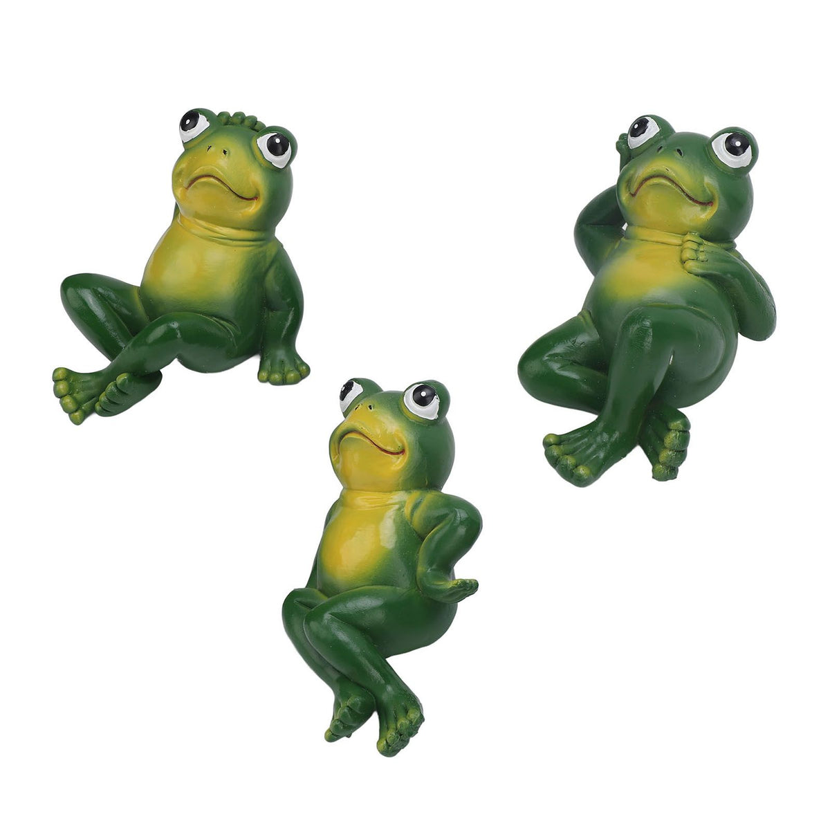 Three American-style outdoor frog ornaments for garden or patio decoration, featuring realistic baby frog designs by Everything Baby