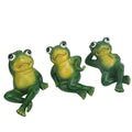 Three outdoor frog garden ornaments by Everything Baby, realistic lawn statues for yard, patio, and garden decoration.