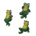 Three outdoor garden frog ornaments by Everything Baby, realistic American-style lawn decorations for yard and patio.