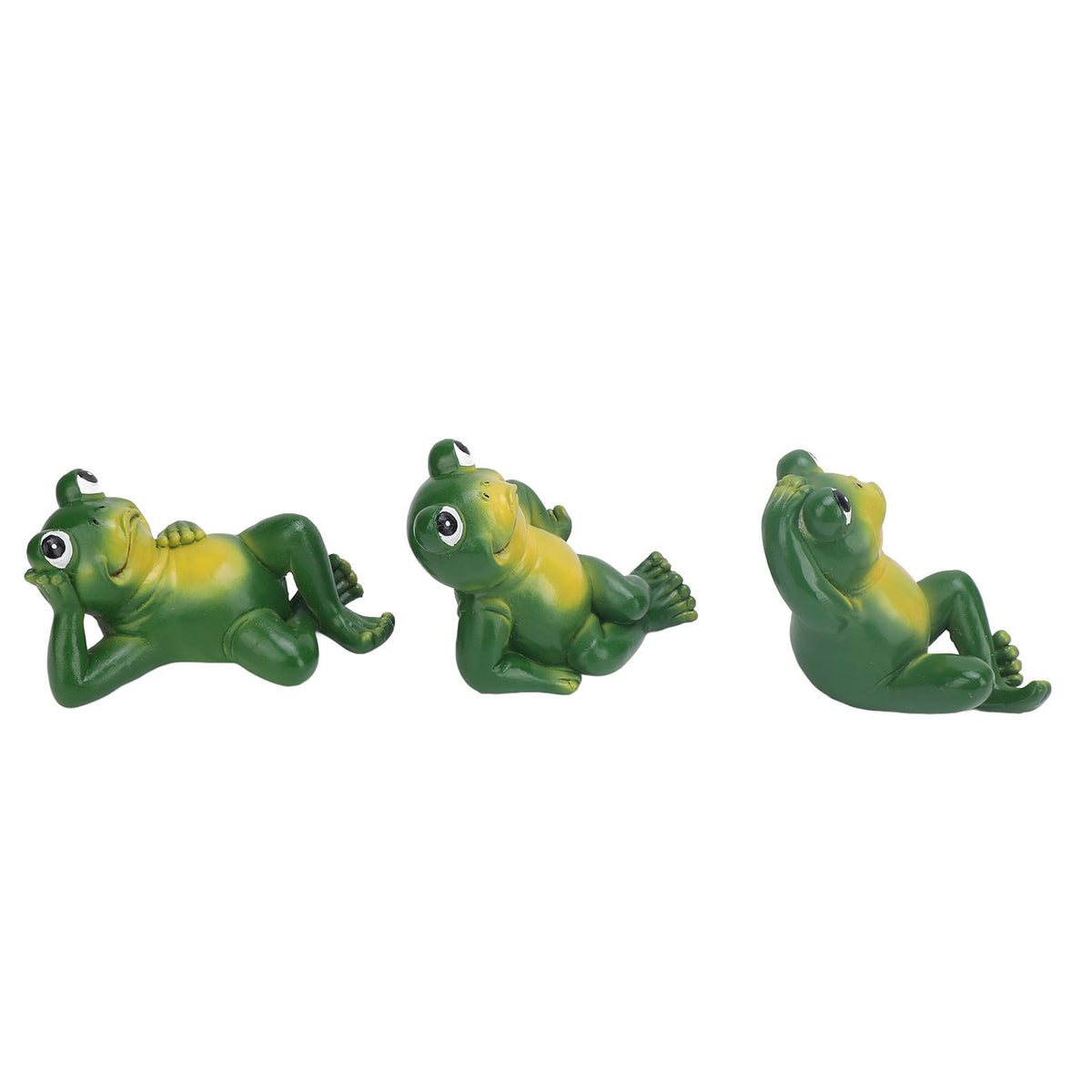 Three outdoor garden frog statues by Everything Baby, decorative American-style frog ornaments for yard, patio, and lawn decor.