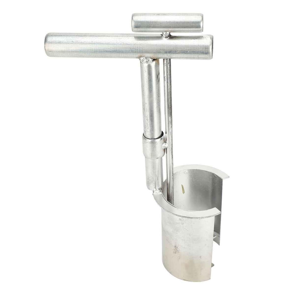 Alloy handheld bulb planter tool for gardening, used for soil sampling, weeding, and transplanting in lawn and garden settings.