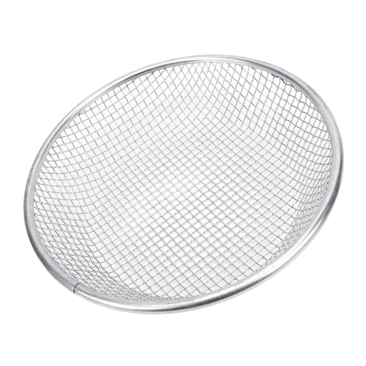 Stainless steel gardening soil sifter with 6mm holes, bearing 50kg, anti-slip gloves, used for compost and soil screening.