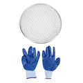 Stainless steel gardening soil sifter with 10mm holes, anti-slip gloves, 50kg capacity, for gardening and outdoor play activities