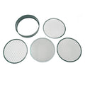 Dark green garden soil sieve with interchangeable mesh sizes (3mm, 6mm, 9mm, 12mm) for planting and outdoor soil screening.