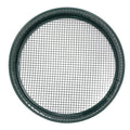 Dark green garden soil sieve with interchangeable mesh sizes (3mm, 6mm, 9mm, 12mm) for plant soil sifting and gardening.