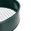 Dark green garden soil sieve with interchangeable mesh sizes (3mm, 6mm, 9mm, 12mm) for planting and outdoor gardening tasks.