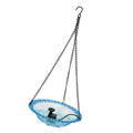 Blue outdoor plastic bird bath fountain with hanging design, USB powered hummingbird water feeder for garden and yard.