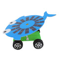 Solar car toy for kids featuring a cartoon fish design, powered by a 5W monocrystalline silicon solar panel, educational ride-on car.