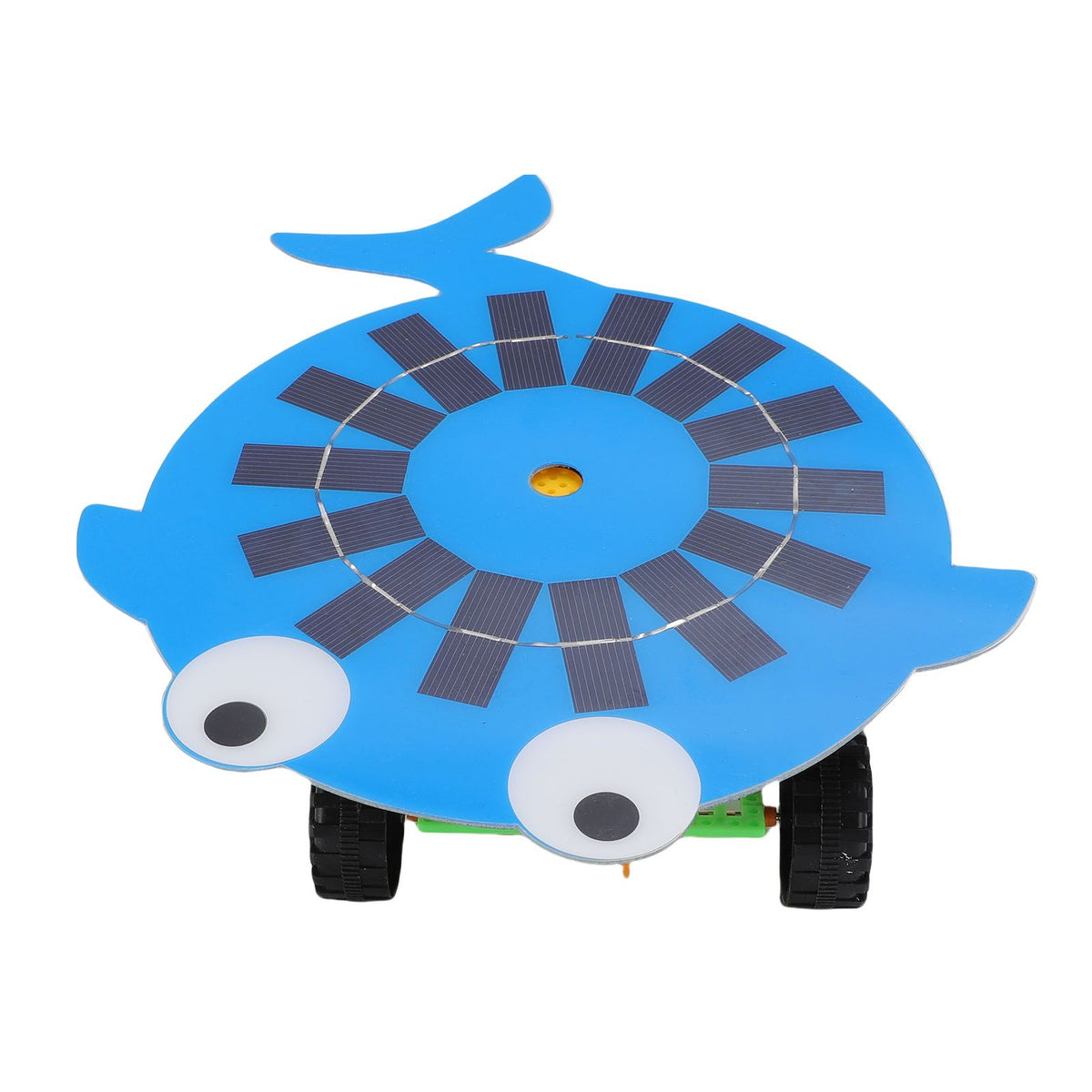 Mini solar-powered fish-shaped ride-on car for kids with 5W monocrystalline silicon solar panel, educational toy from Everything Baby.